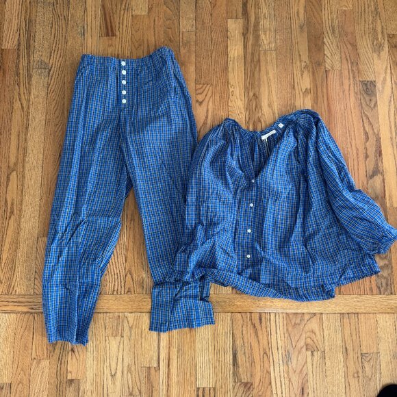 Doen Cassis Check Lounge Set Joni Top & Morgan Pant Small NWT - Picture 2 of 4